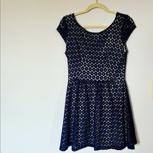 B Darlin Navy Lace design overlay dress